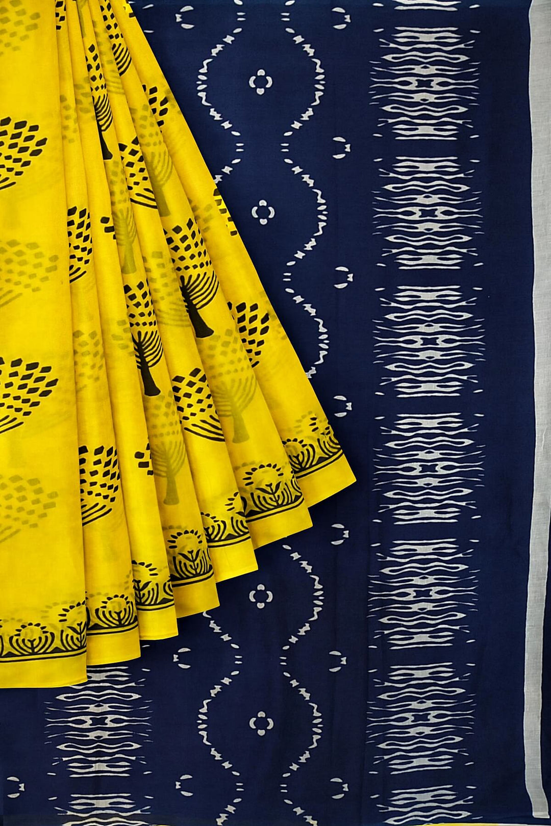 Jaipur mul cotton saree in yellow