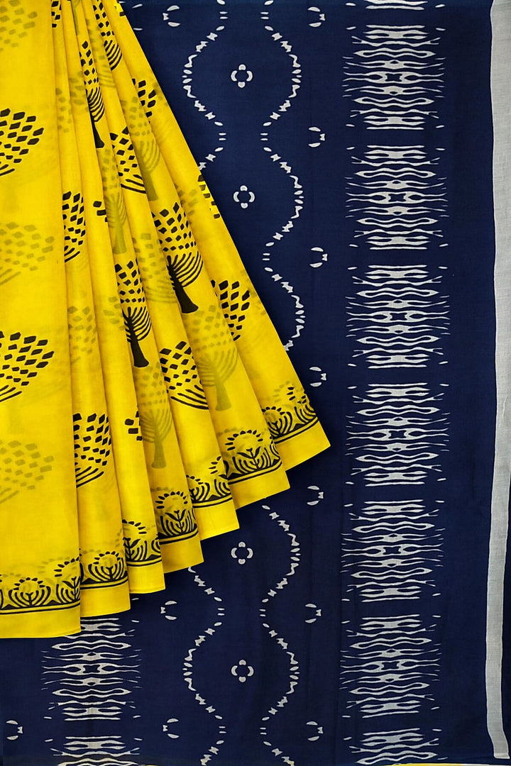 Jaipur mul cotton saree in yellow