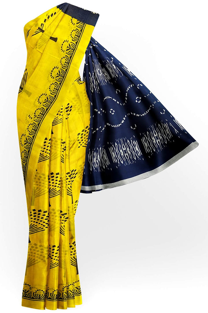 Jaipur mul cotton saree in yellow