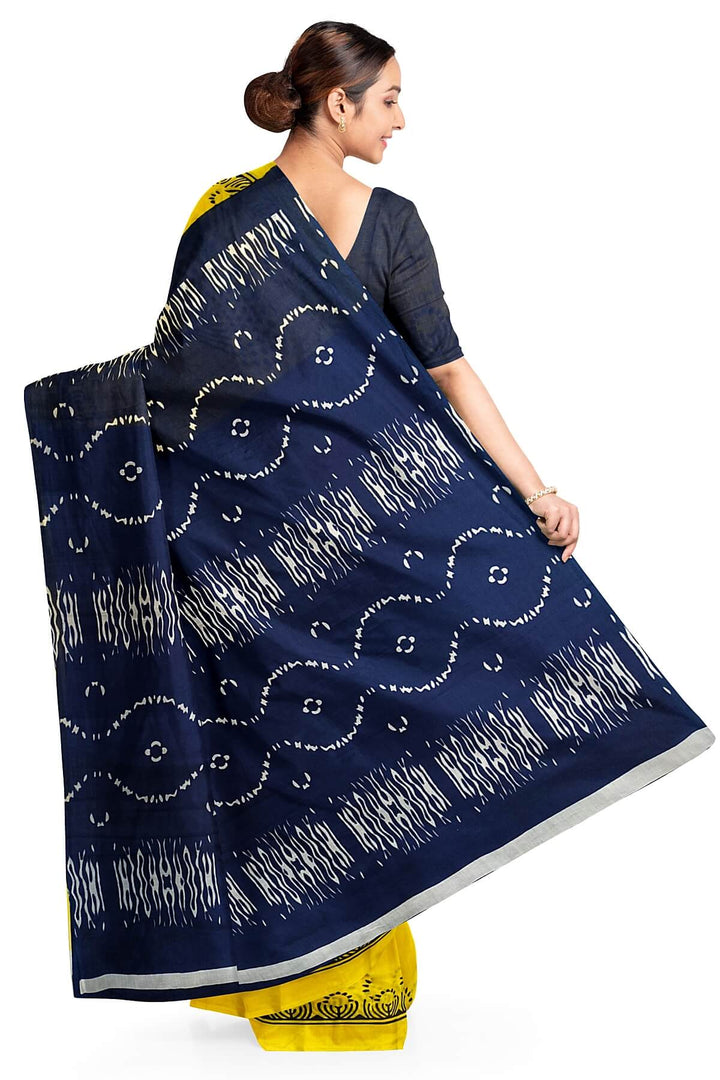 Jaipur mul cotton saree in yellow