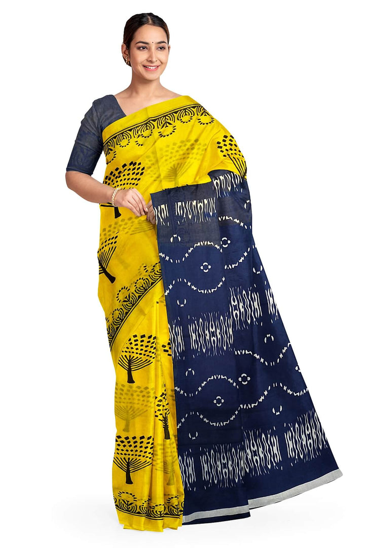Jaipur mul cotton saree in yellow