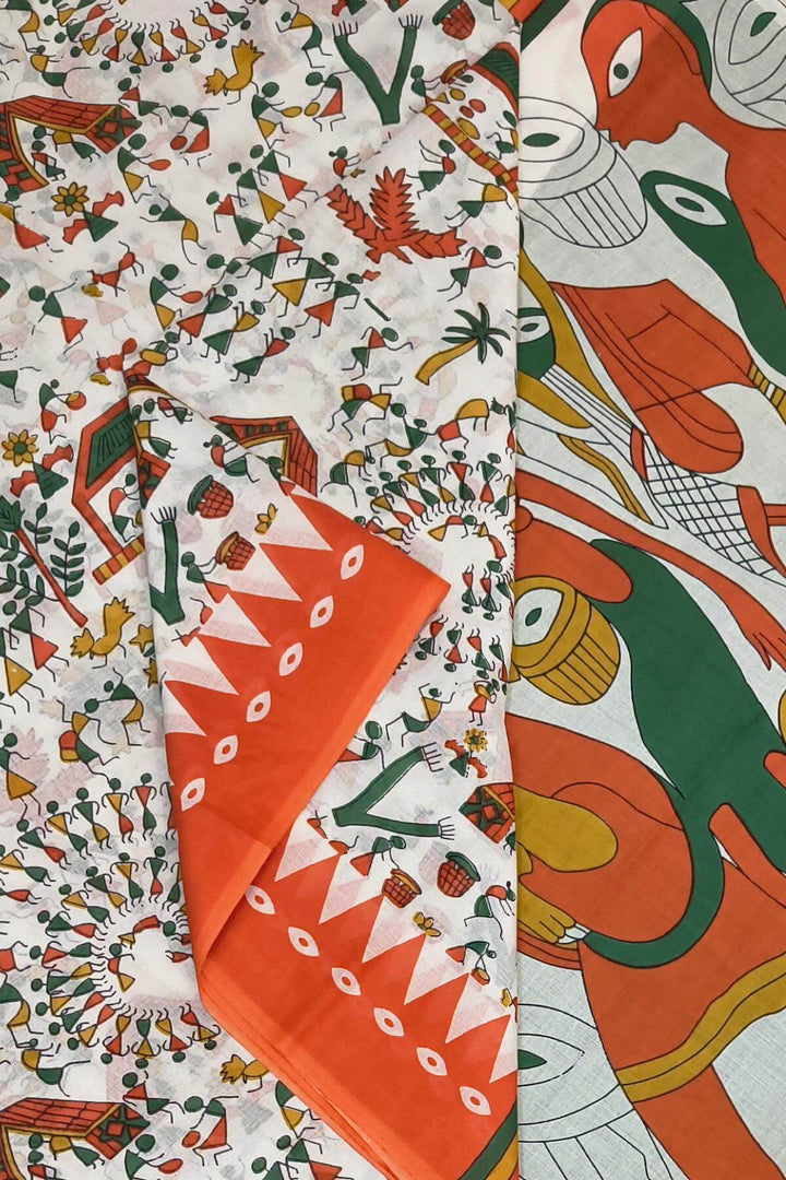 Jaipur mul cotton saree in off white