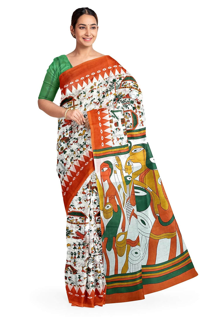 Jaipur mul cotton saree in off white