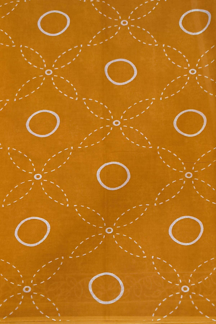 Jaipur mul cotton saree in orange with floral motifs