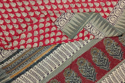 Bagru hand block print linen saree in red