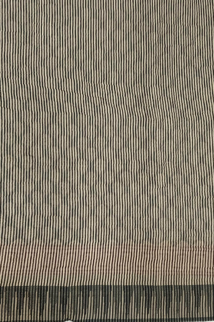 Bagru hand block print on  linen saree in black with small motifs