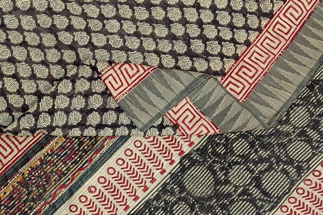 Bagru hand block print on  linen saree in black with small motifs