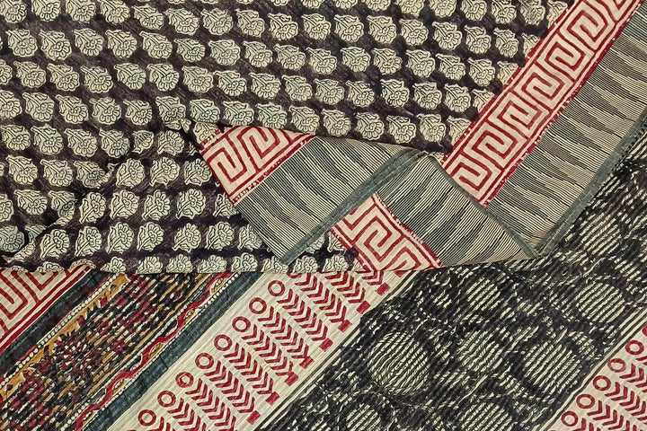 Bagru hand block print on  linen saree in black with small motifs