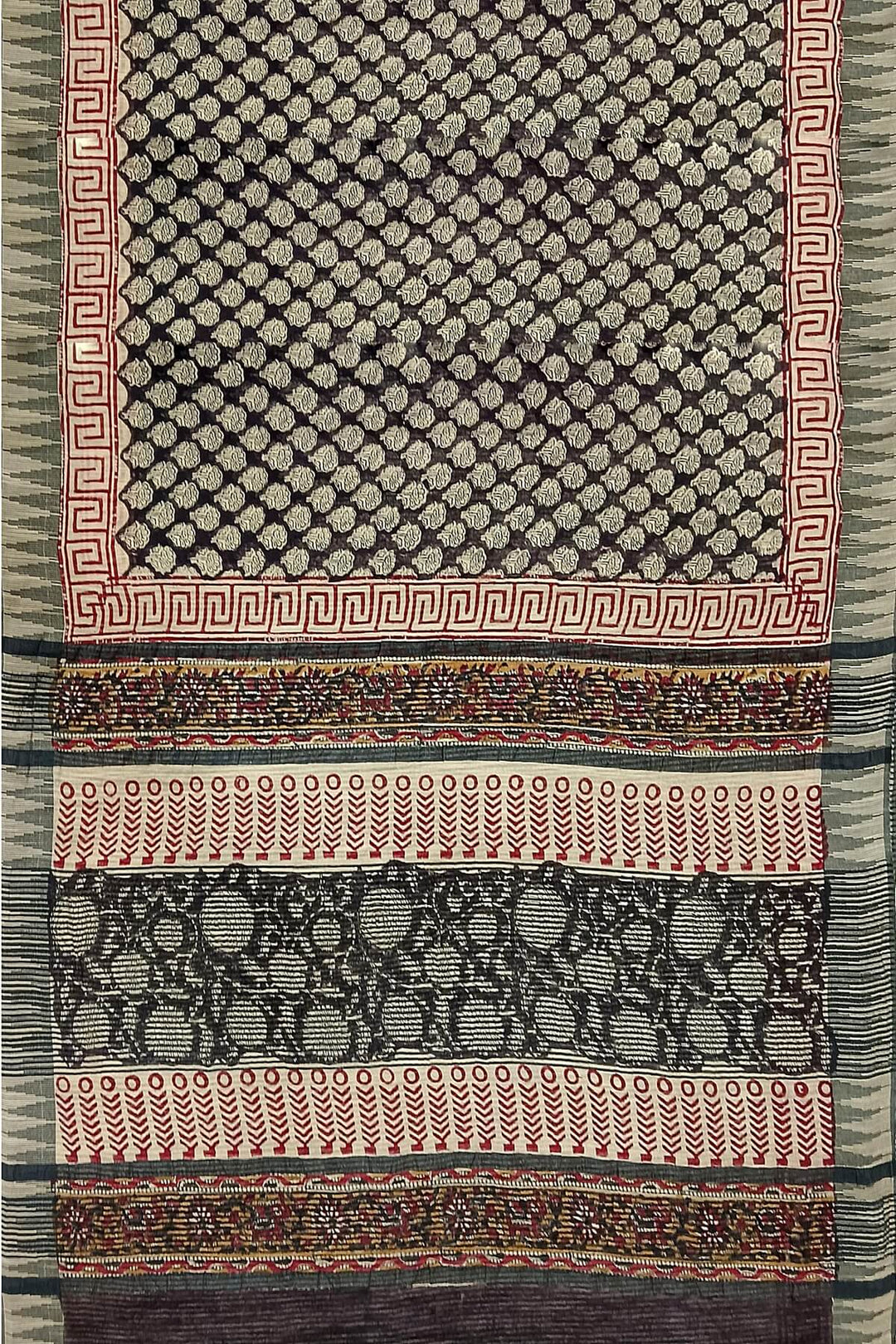 Bagru hand block print on  linen saree in black with small motifs