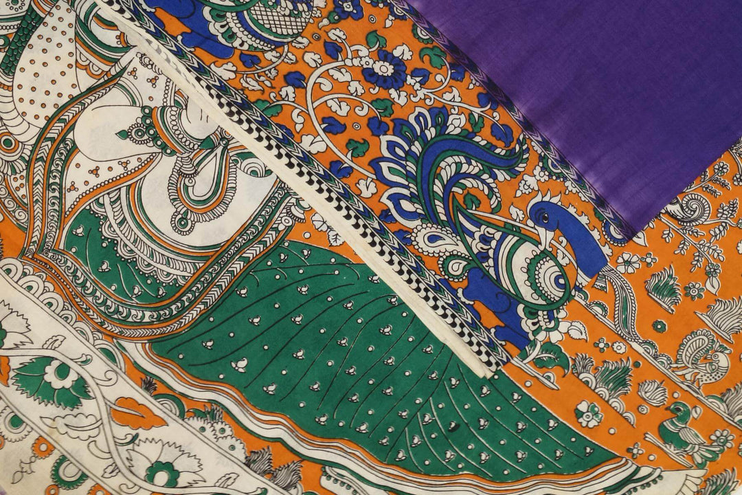 Printed Kalamkari silk cotton saree in violet
