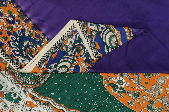 Printed Kalamkari silk cotton saree in violet