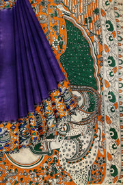 Printed Kalamkari silk cotton saree in violet