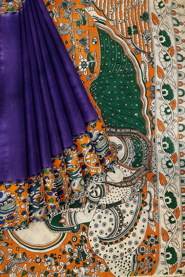 Printed Kalamkari silk cotton saree in violet