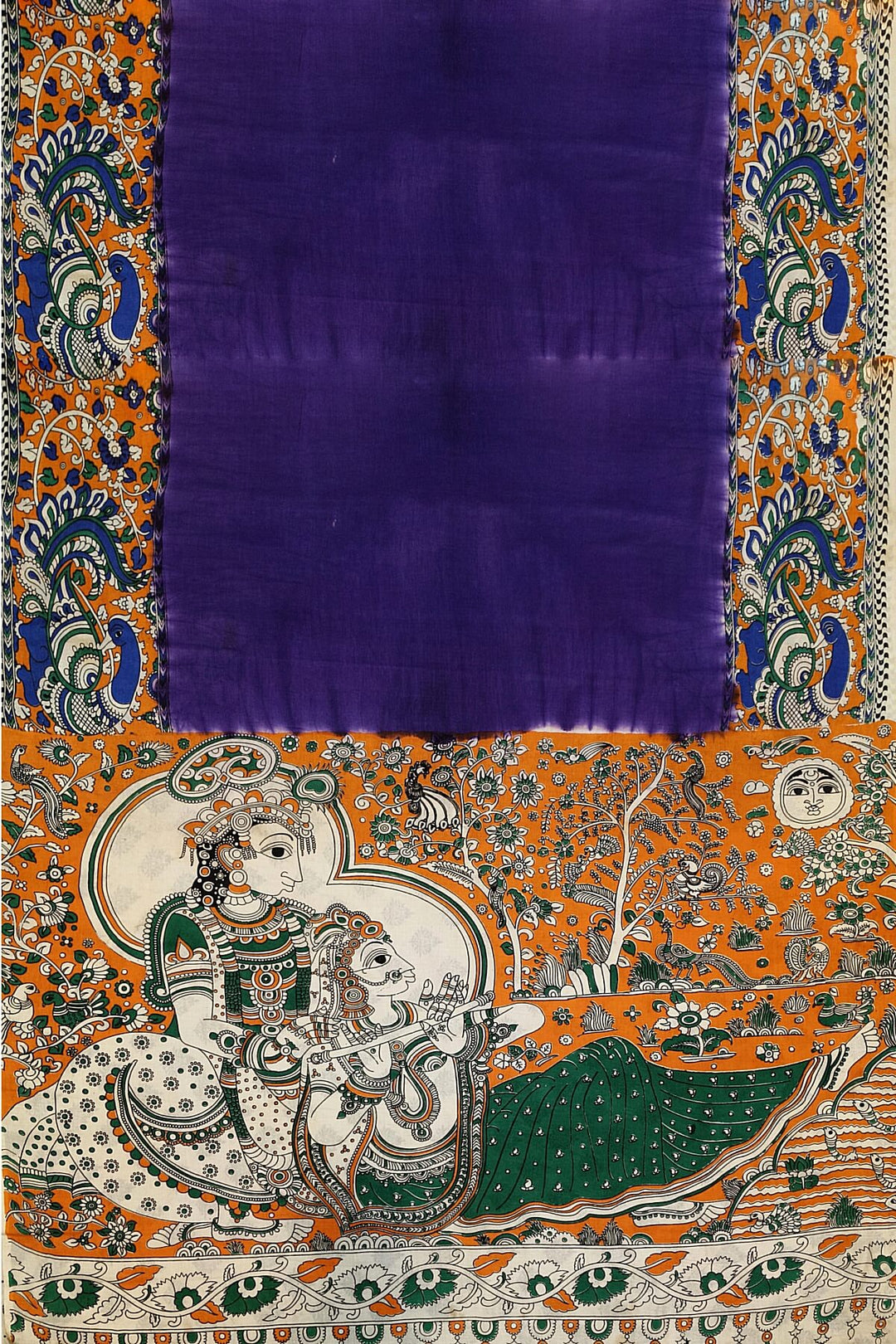 Printed Kalamkari silk cotton saree in violet