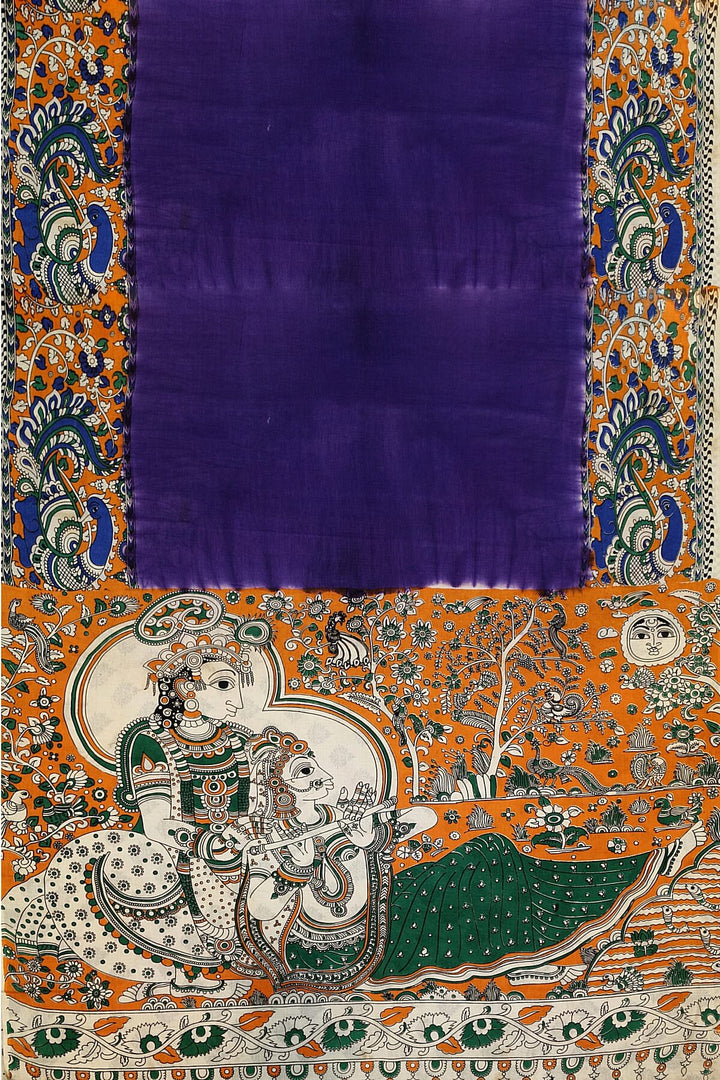 Printed Kalamkari silk cotton saree in violet