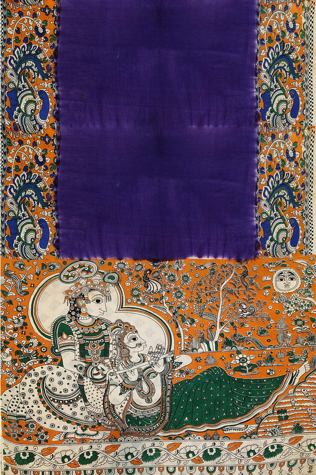 Printed Kalamkari silk cotton saree in violet