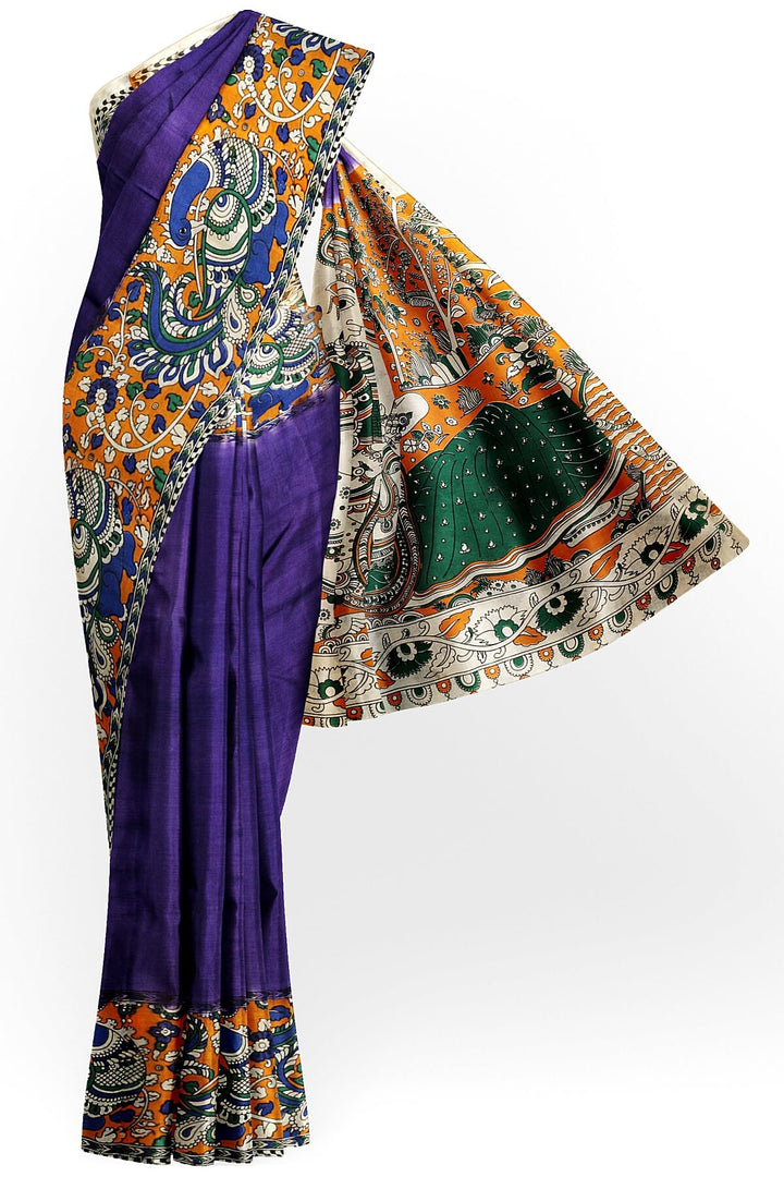 Printed Kalamkari silk cotton saree in violet