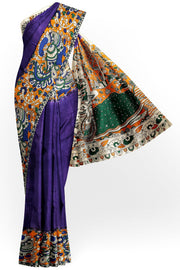 Printed Kalamkari silk cotton saree in violet