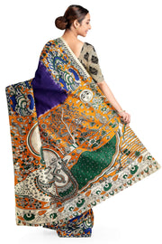 Printed Kalamkari silk cotton saree in violet