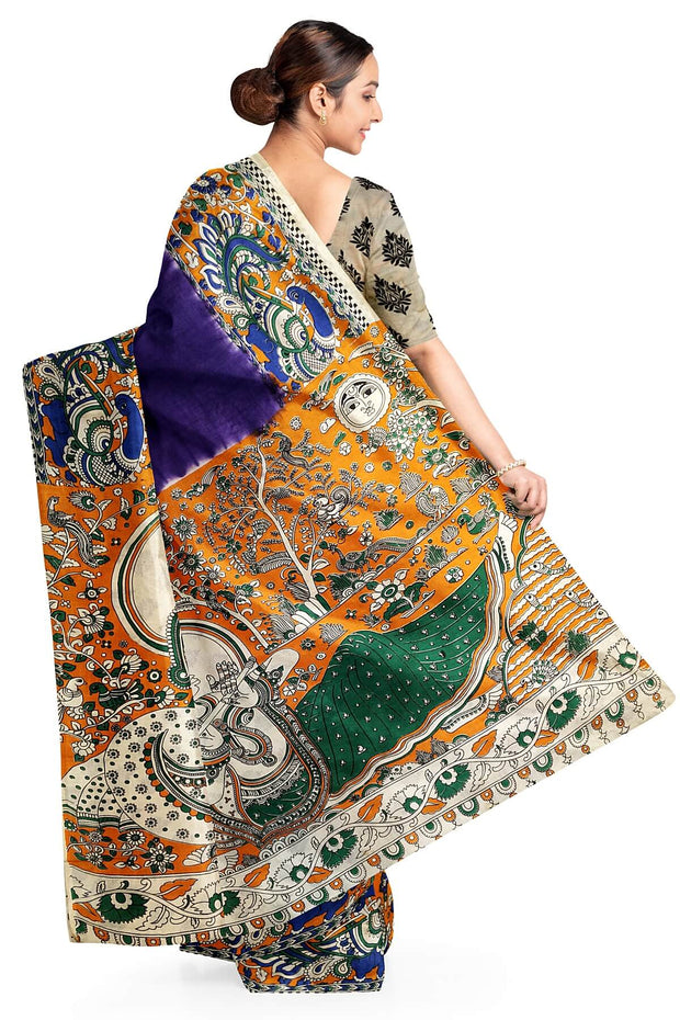 Printed Kalamkari silk cotton saree in violet