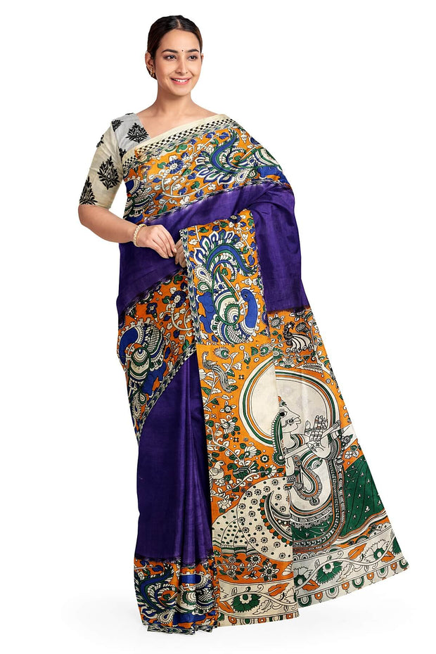 Printed Kalamkari silk cotton saree in violet