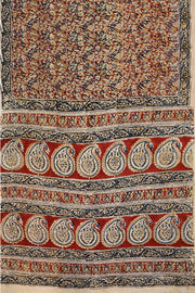 Printed Kalamkari silk cotton saree in maroon and without blouse