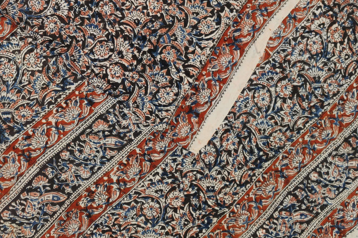 Printed kalamkari  silk cotton saree  in black & maroon