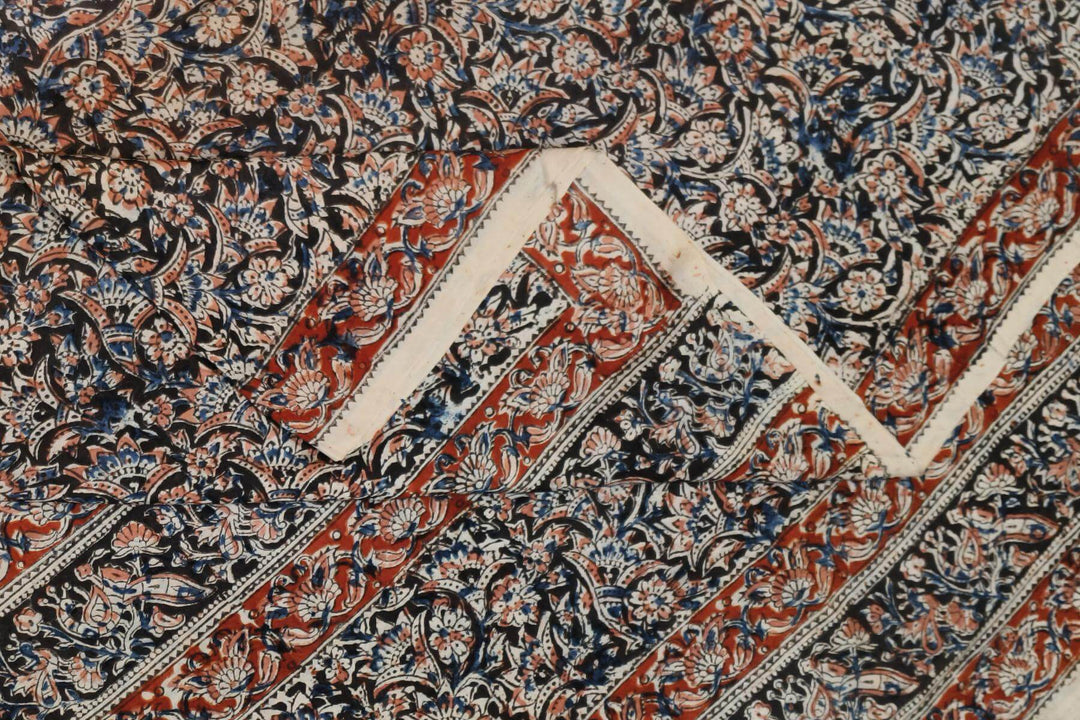 Printed kalamkari  silk cotton saree  in black & maroon