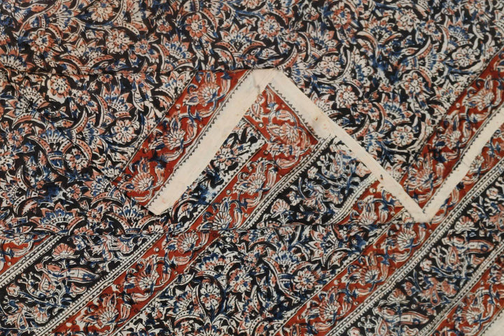 Printed kalamkari  silk cotton saree  in black & maroon