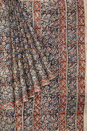 Printed kalamkari  silk cotton saree  in black & maroon