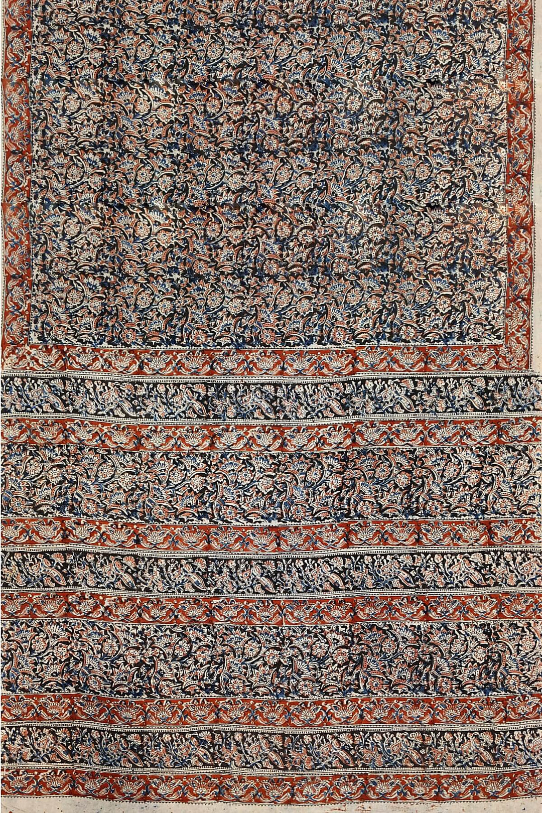 Printed kalamkari  silk cotton saree  in black & maroon