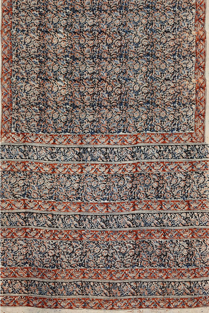 Printed kalamkari  silk cotton saree  in black & maroon