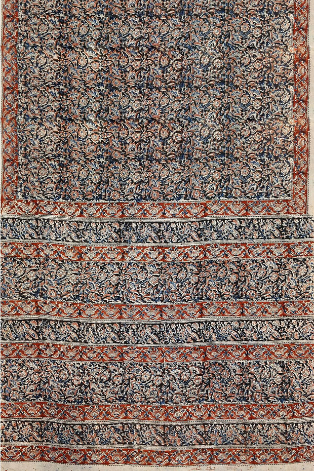 Printed kalamkari  silk cotton saree  in black & maroon
