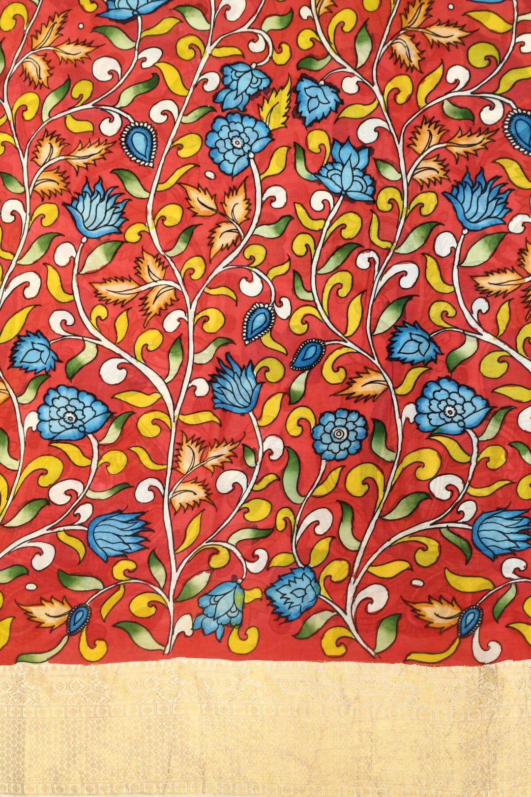 Hand painted Kalamkari on Bangalore silk saree in off white