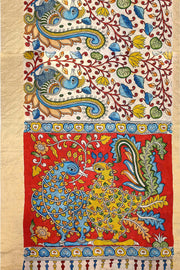 Hand painted Kalamkari on Bangalore silk saree in off white