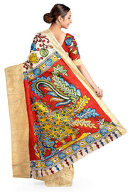 Hand painted Kalamkari on Bangalore silk saree in off white