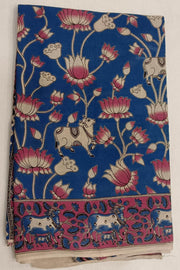 Printed Kalamkari pure cotton saree in blue