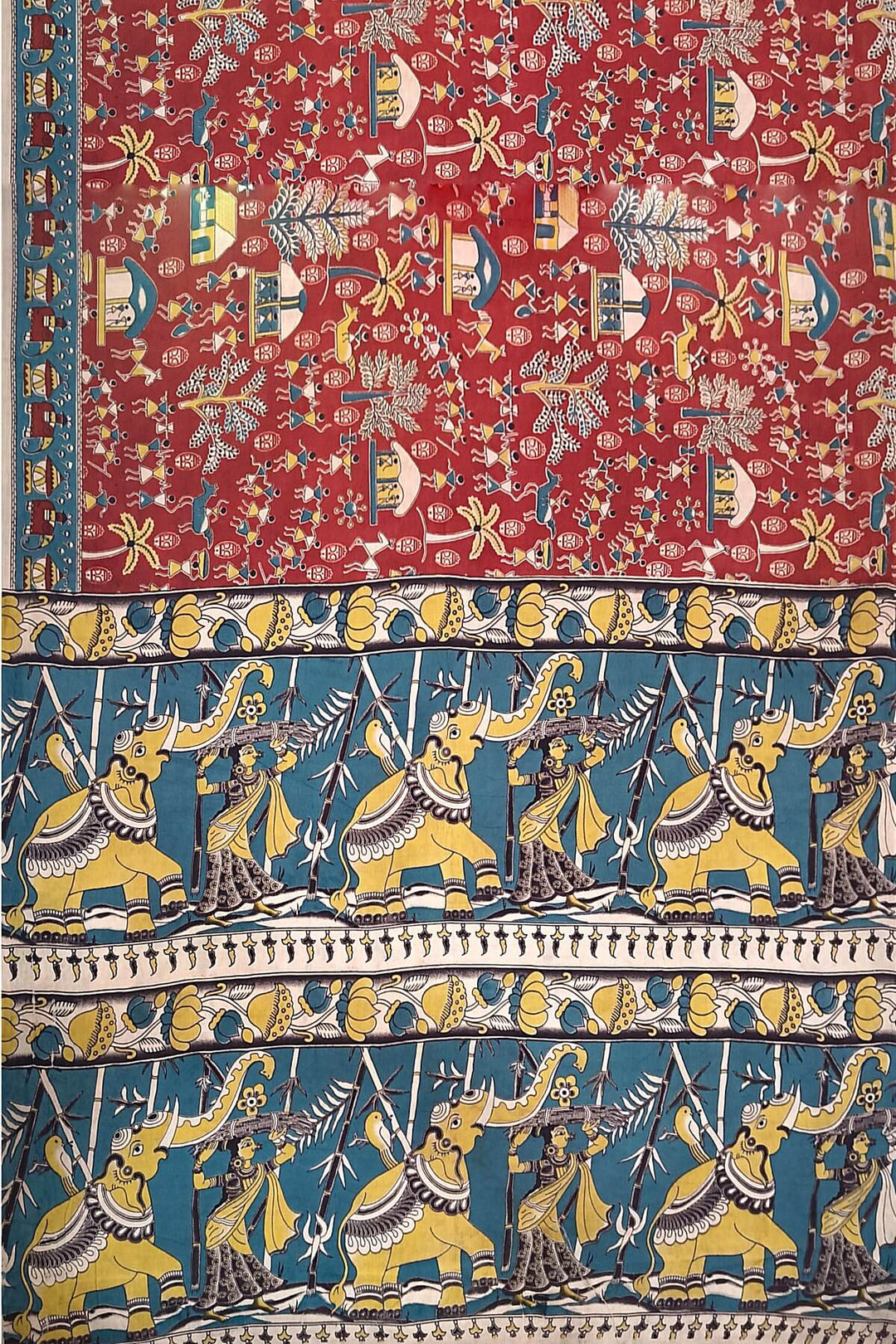 Printed  kalamkari pure cotton saree in maroon