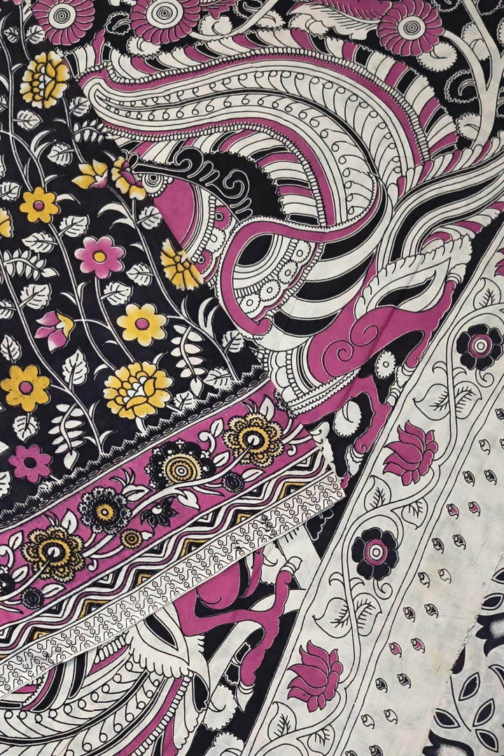 Printed  kalamkari pure cotton saree in  black