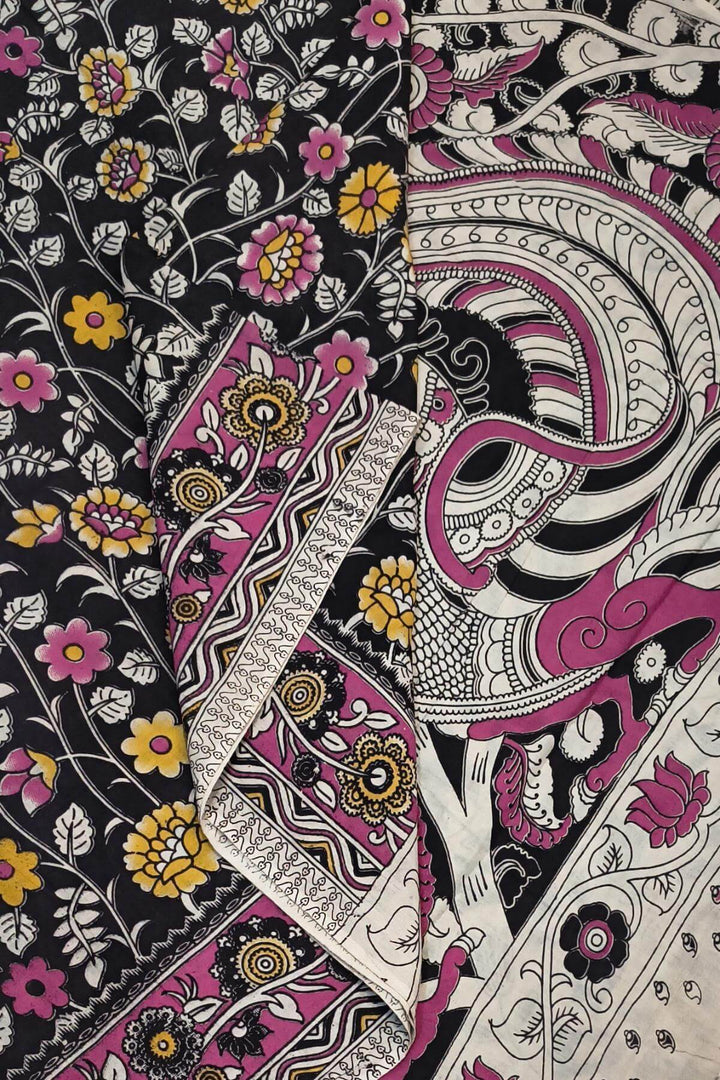 Printed  kalamkari pure cotton saree in  black