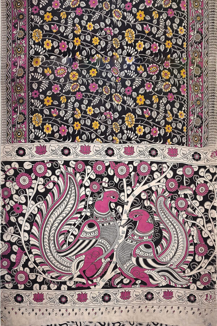 Printed  kalamkari pure cotton saree in  black