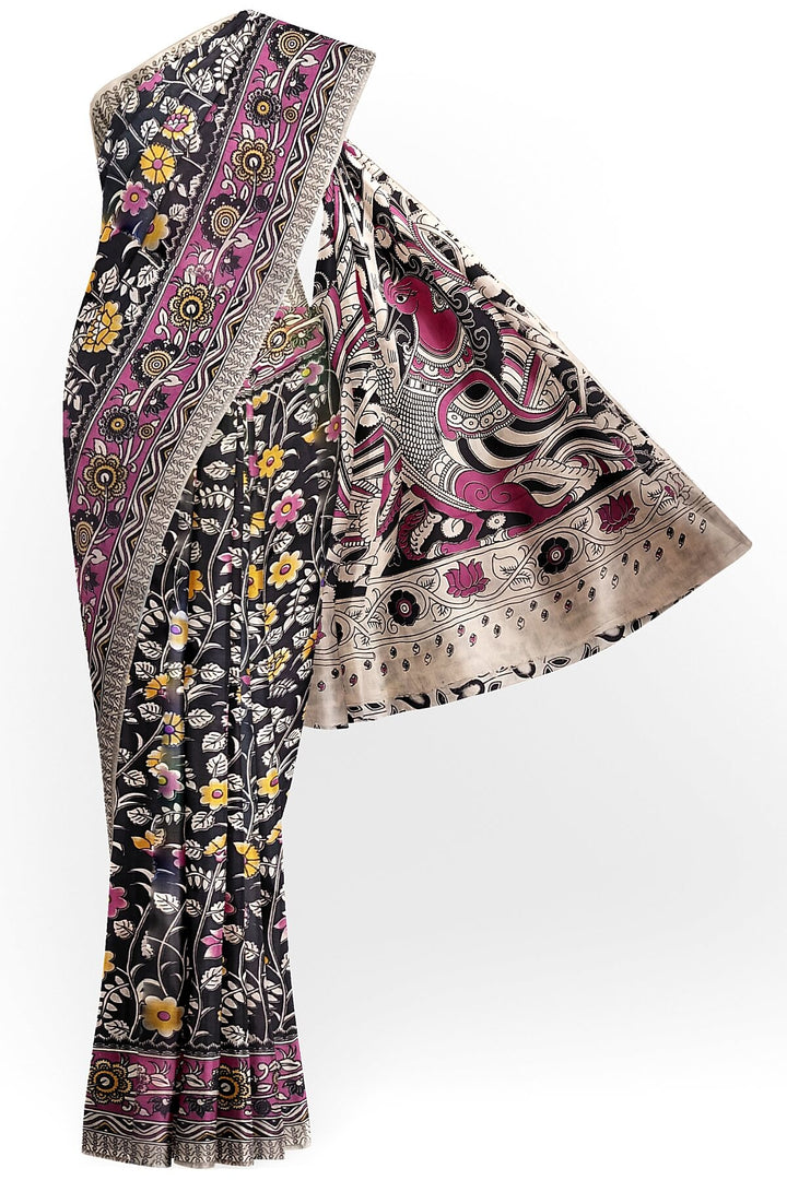 Printed  kalamkari pure cotton saree in  black