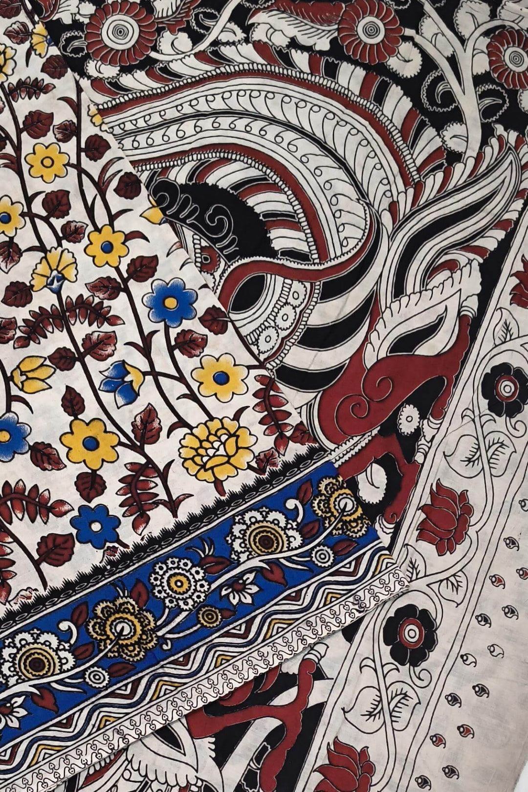 Printed  kalamkari pure cotton saree in  off white