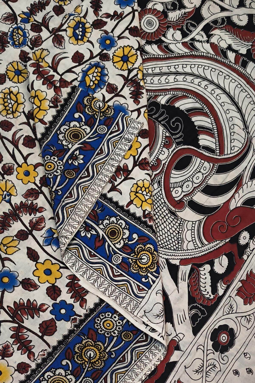 Printed  kalamkari pure cotton saree in  off white