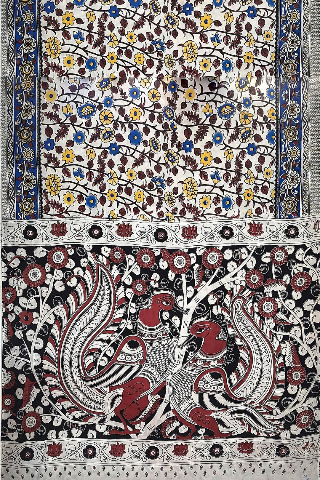 Printed  kalamkari pure cotton saree in  off white