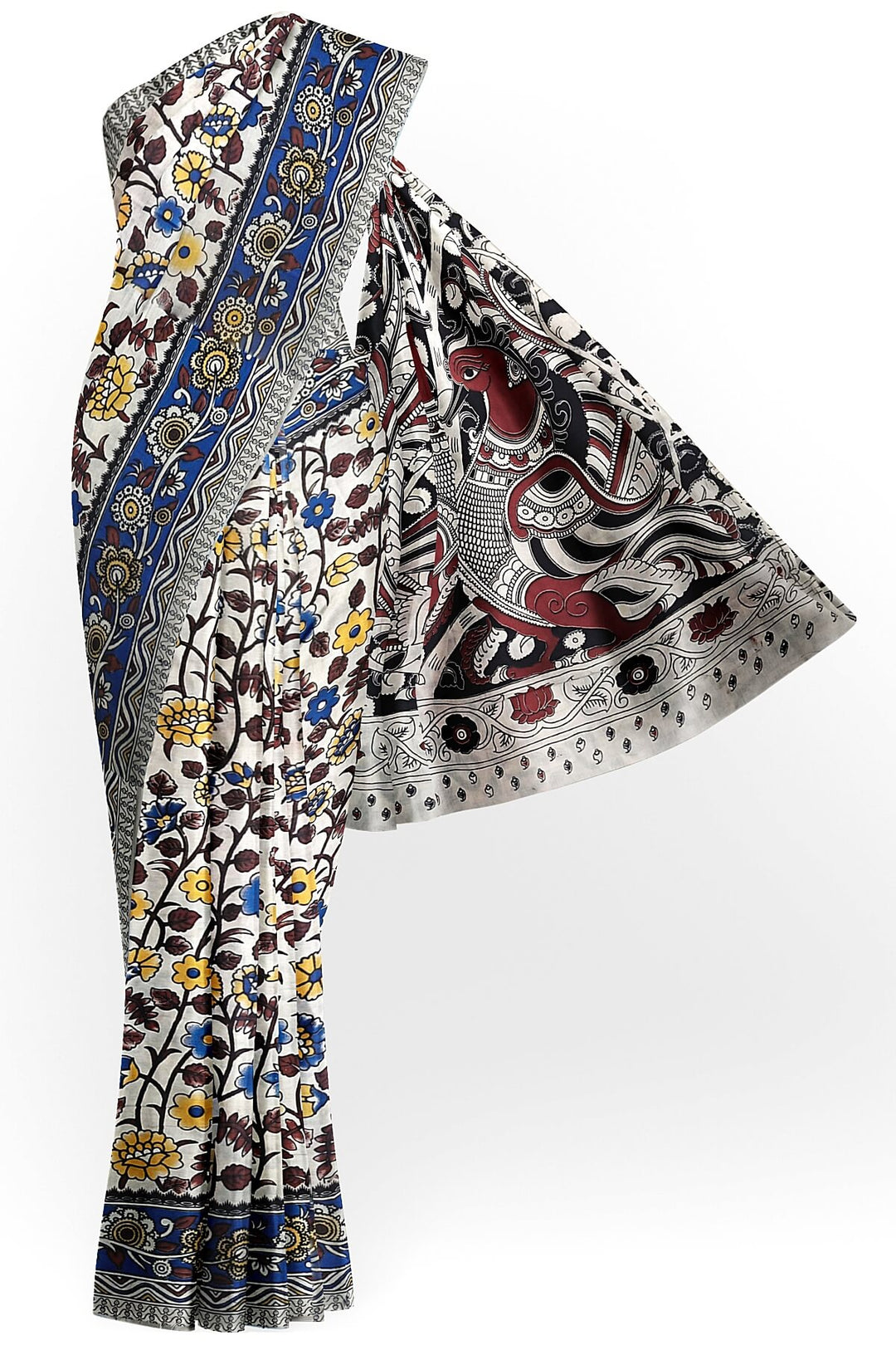 Printed  kalamkari pure cotton saree in  off white