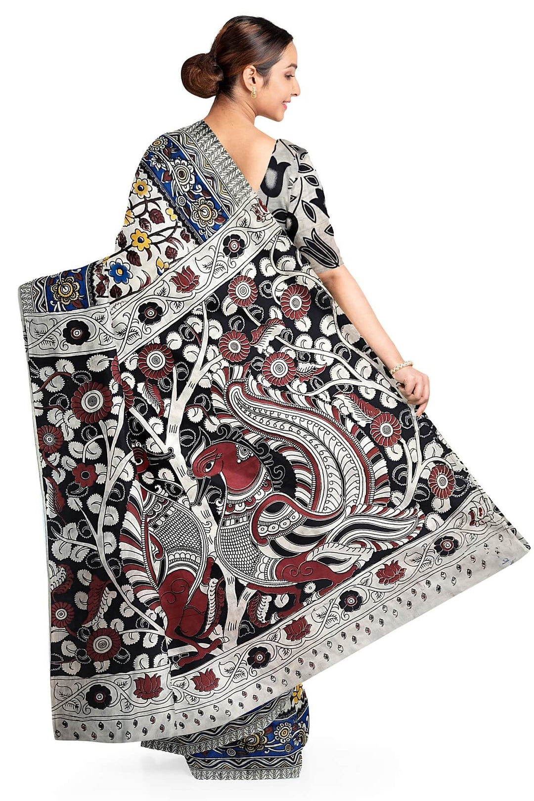Printed  kalamkari pure cotton saree in  off white