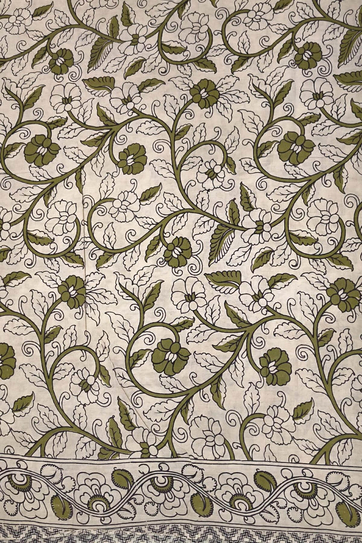 Printed  kalamkari pure cotton saree in  beige