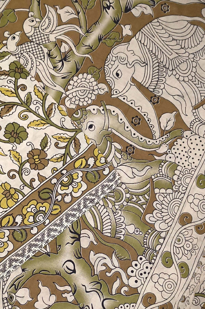 Printed  kalamkari pure cotton saree in  beige