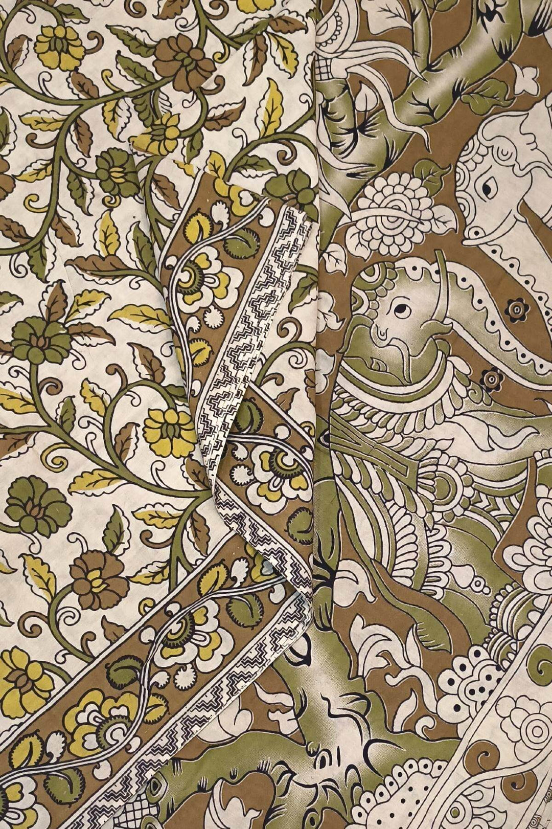 Printed  kalamkari pure cotton saree in  beige